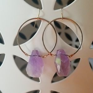 Amethyst gold hoop earings